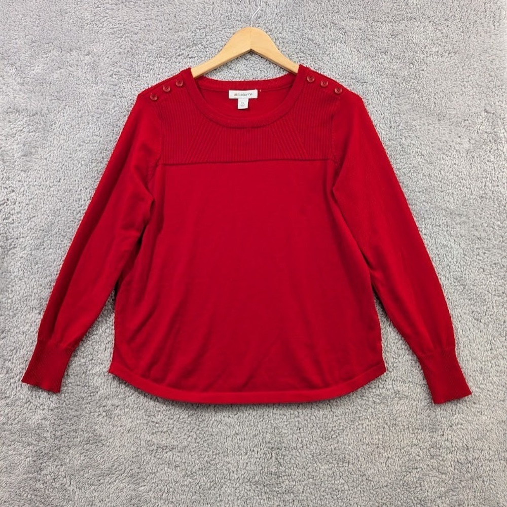 Liz‎ Claiborne Sweater Women's PXL Red Textured Shoulder Buttons Long Sleeve